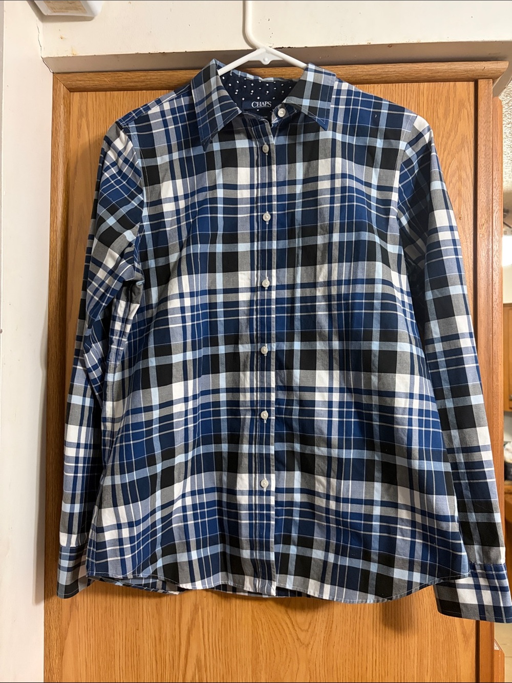 Chaps Blue, Black & White Plaid Button-Down Shirt